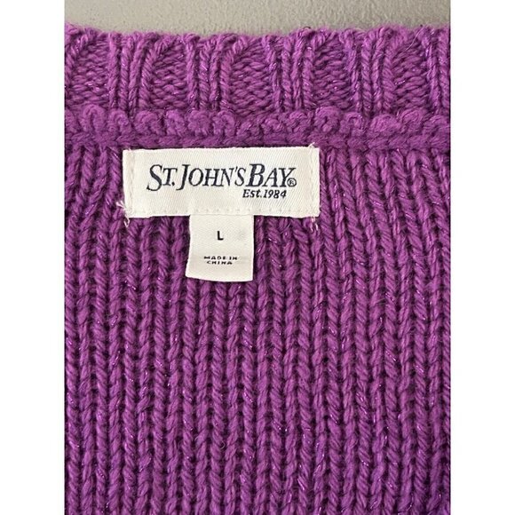 NWT St. John's Bay Womens L Long Sleeve Sweater Purple  Shimmer Threads V-Neck - Picture 3 of 7